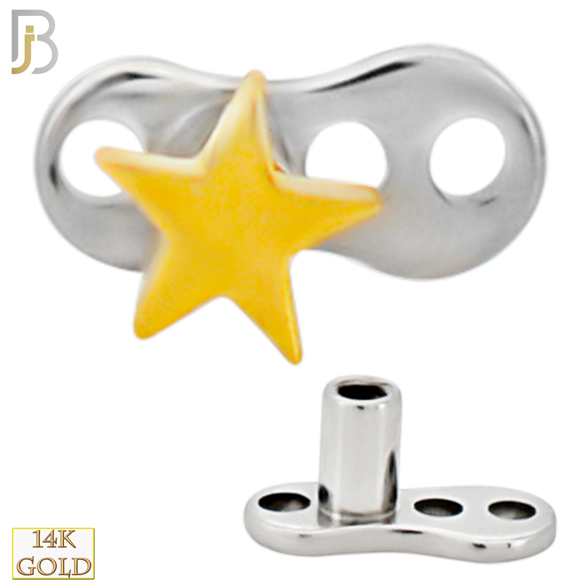 14-G23-DM09 - 14k Titanium Anchor with 14k Gold Top Plain Star  Dermal - Internally Threaded image 2