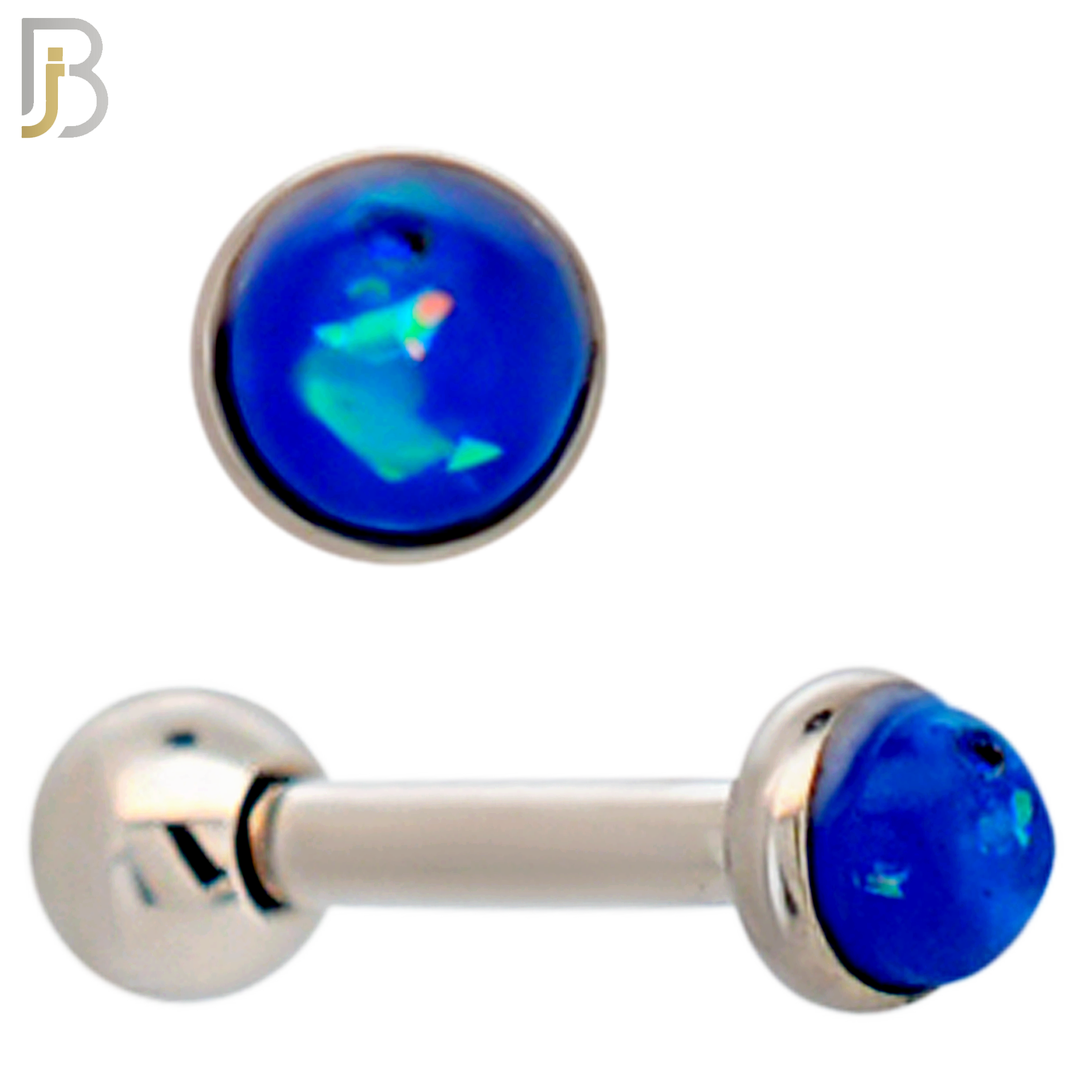 TB120SB - 316L Stainless Steel Opal Blue Bezel Tragus/Cartilage Barbell (Pack of 6) image 1