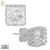 925-ES65 - .925 Sterling Silver Square Princess Cut Crown Design  Prong Zircon Earring Stud image 1