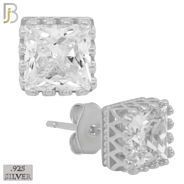 925-ES65 - .925 Sterling Silver Square Princess Cut Crown Design  Prong Zircon Earring Stud image 1