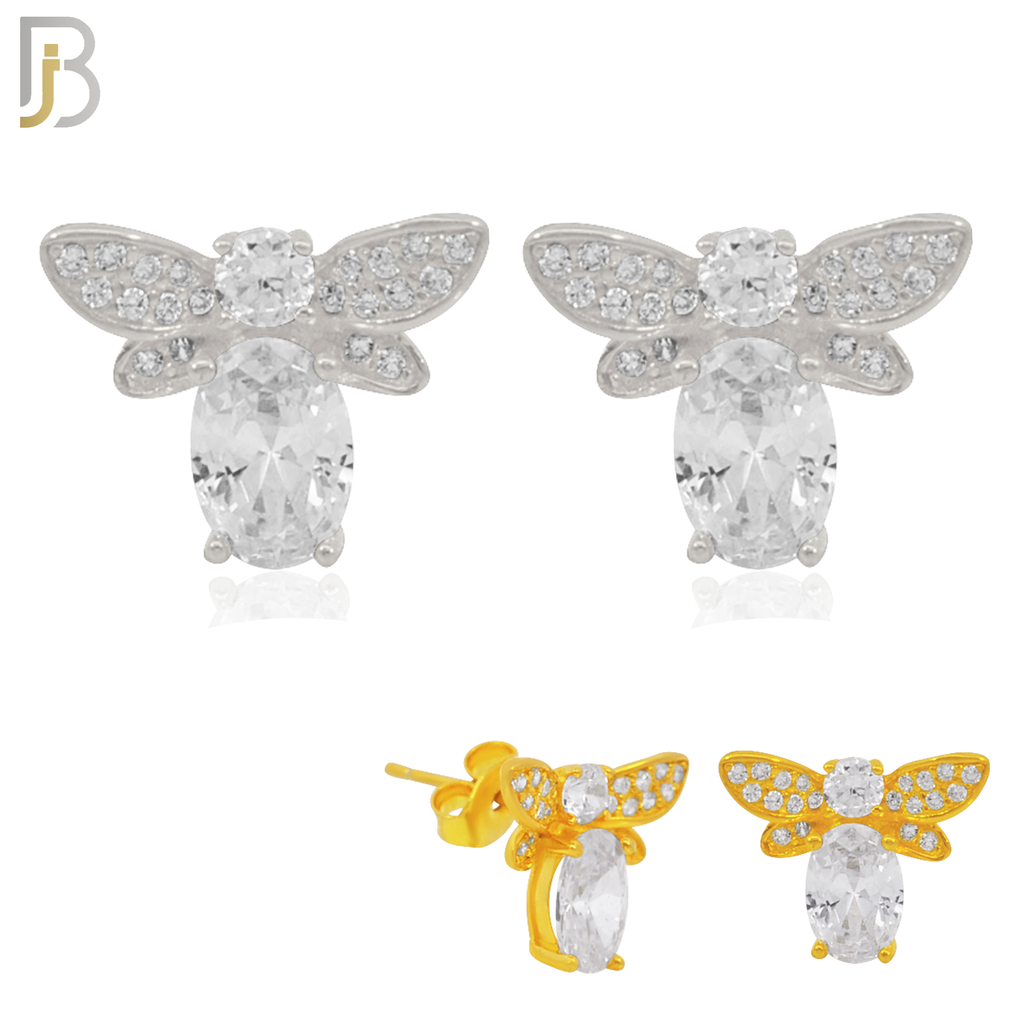 925-ES220 – .925 Sterling Silver Bee Design Earring Stud with Zircon for Bee's Body and Head image 0