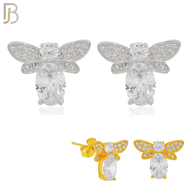 925-ES220 – .925 Sterling Silver Bee Design Earring Stud with Zircon for Bee's Body and Head image 0