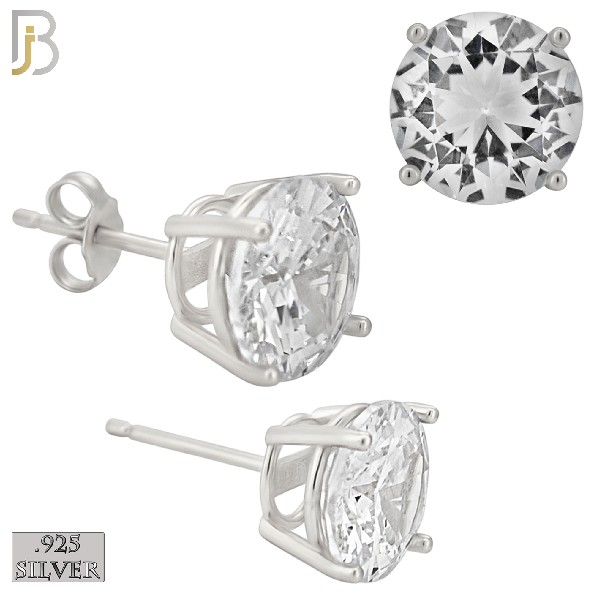 925-ES71-SC - .925 Sterling Silver Rhodium Plated Earring Stud Casting Round Prong Setting Clear Zircon image 8