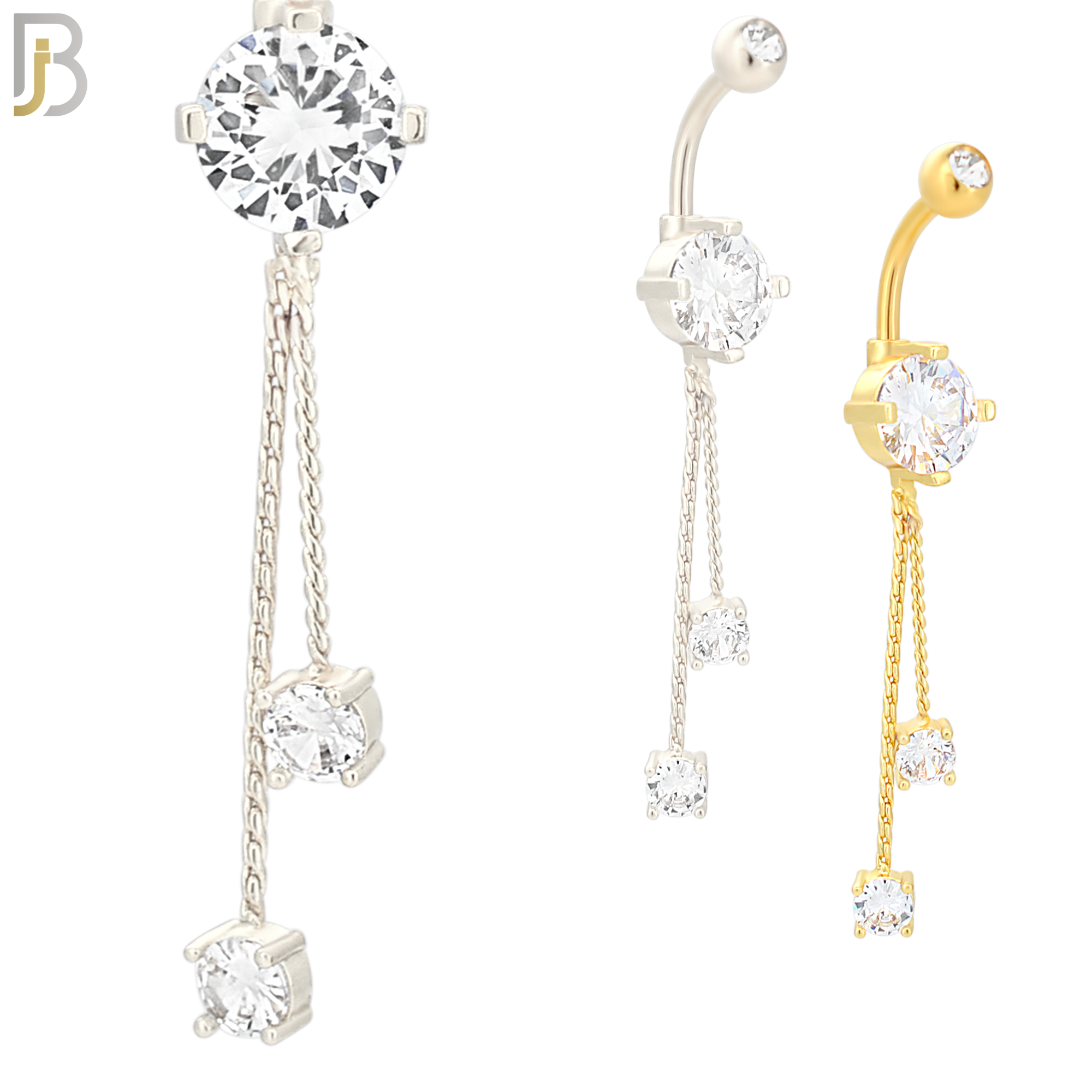 N049 - 316L Stainless Steel Dangling Hanging Round Prong Zircon Design Belly Ring with 5mm Screw Ball image 0