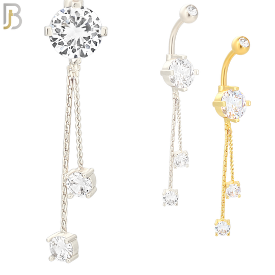 N049 - 316L Stainless Steel Dangling Hanging Round Prong Zircon Design Belly Ring with 5mm Screw Ball image 0