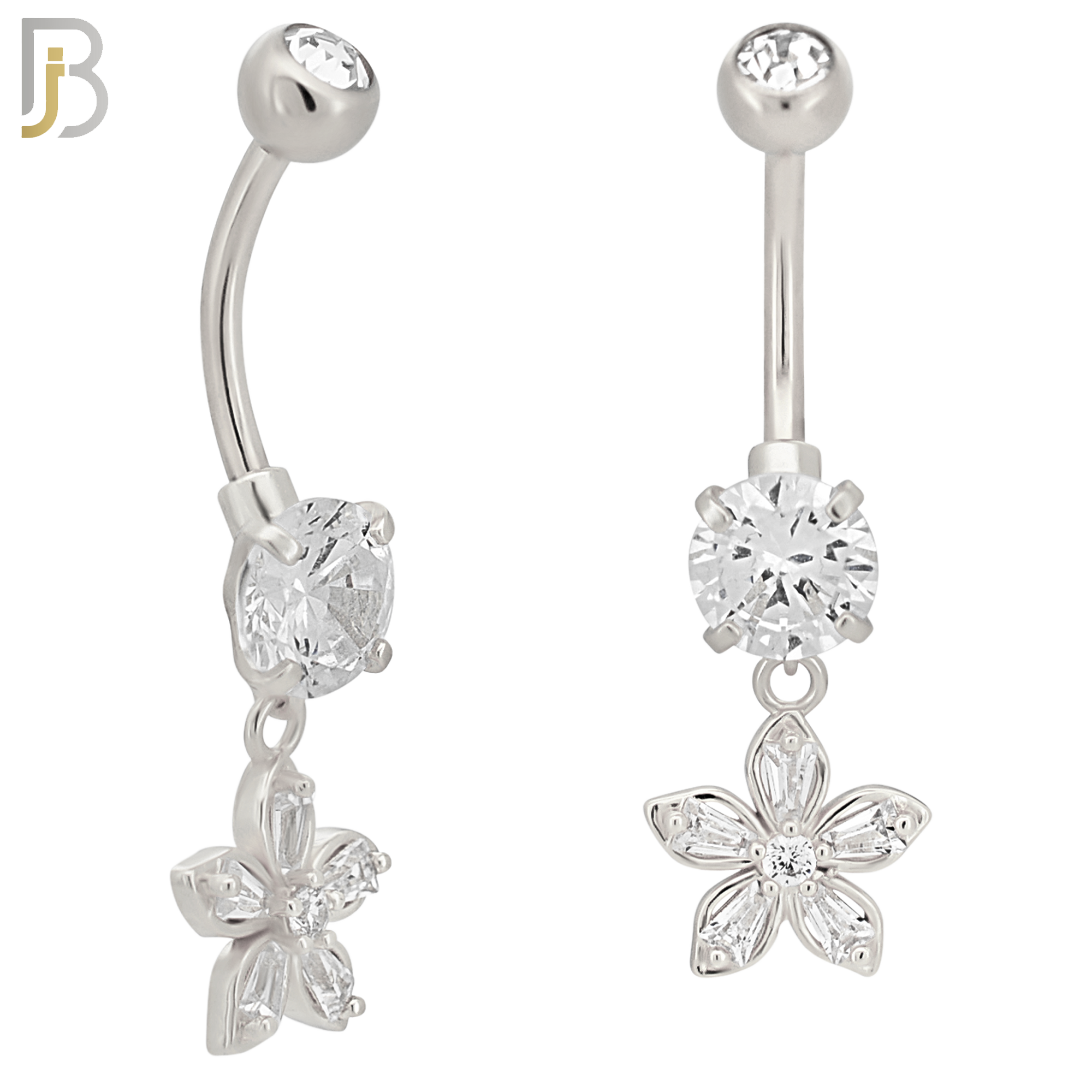 N0130 - 316L Stainless Steel Dangling Flower Zircon Belly Ring and 5mm Screw Ball image 1