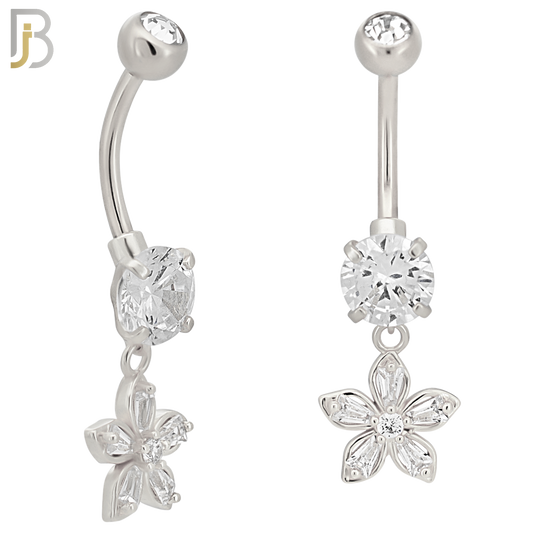 N0130 - 316L Stainless Steel Dangling Flower Zircon Belly Ring and 5mm Screw Ball image 1