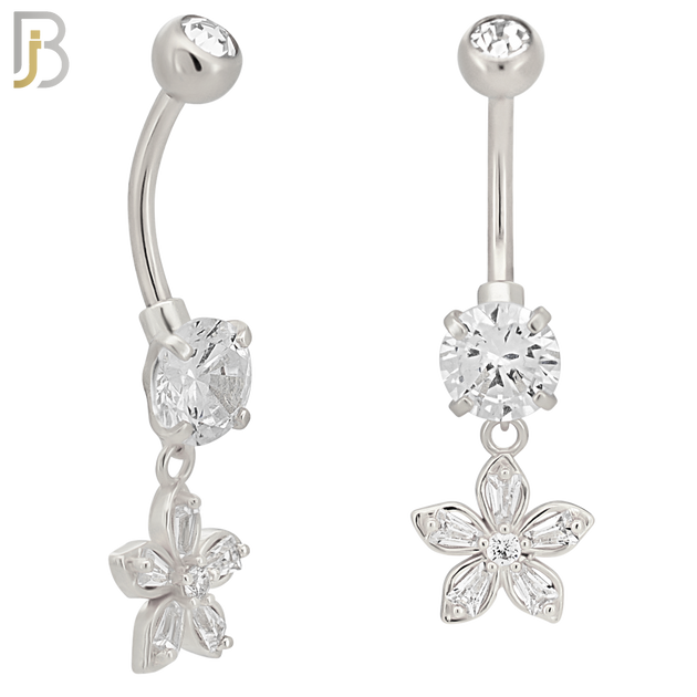 N0130 - 316L Stainless Steel Dangling Flower Zircon Belly Ring and 5mm Screw Ball image 1