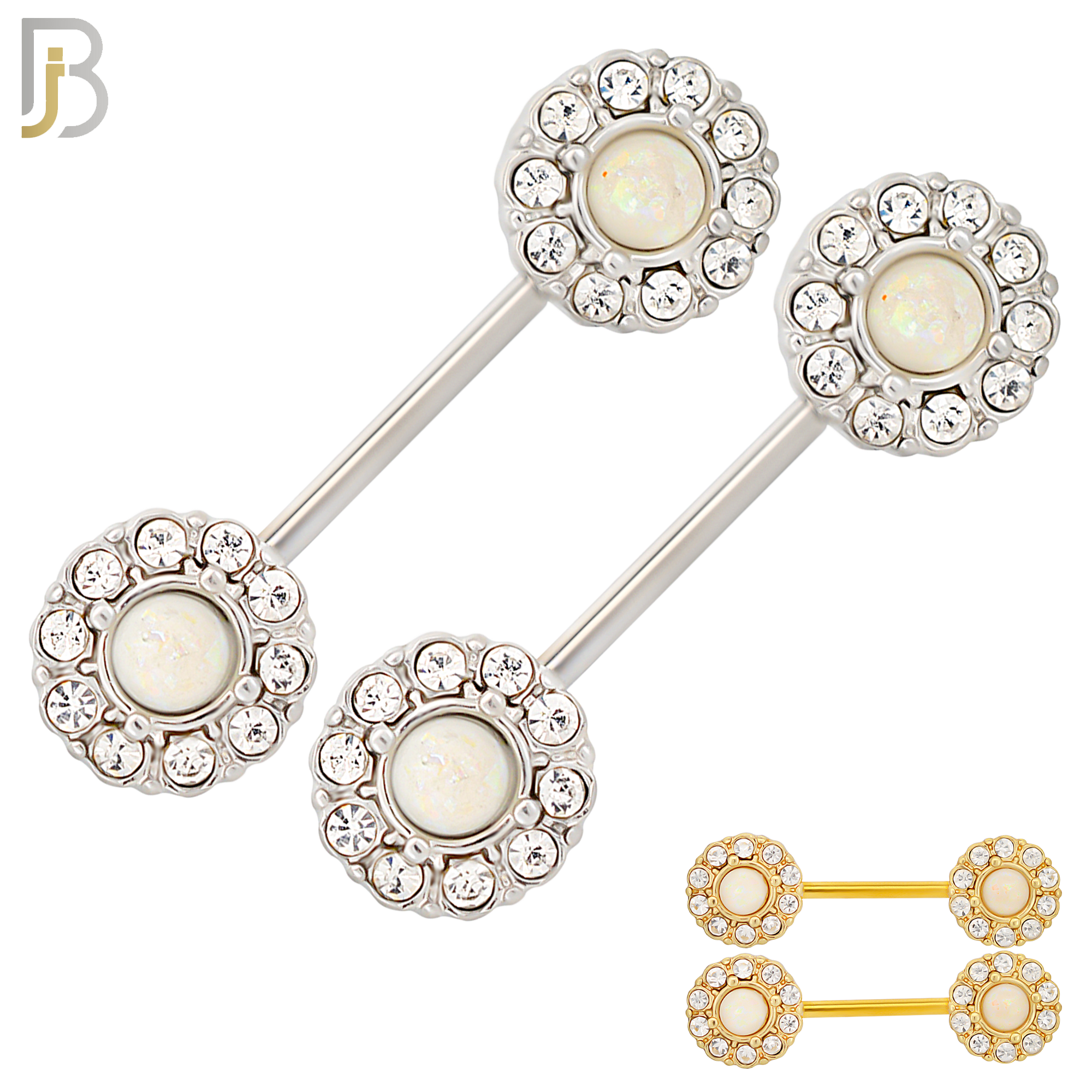 NP12 - 316L Surgical Steel Screw Round Opal with Multi Zircon Nipple Ring Piercing image 0