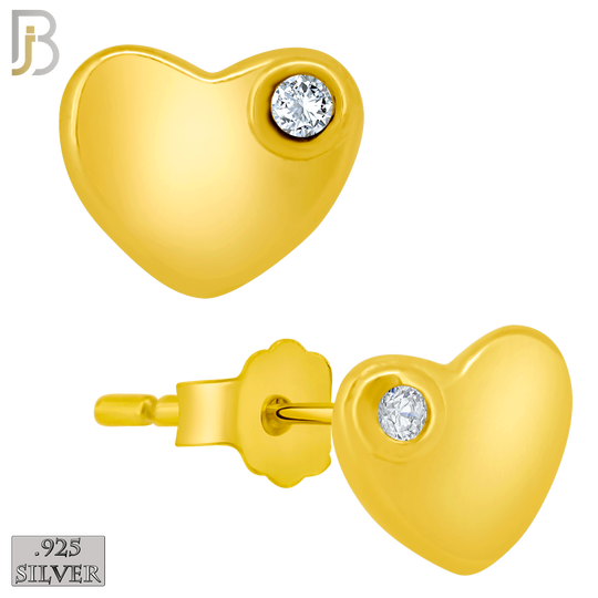 925-ES211 - Push Back - .925 Sterling Silver Plain Heart Shaped Earring Stud with Single Clear Zircon image 2