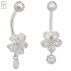 NB91 - 316L Stainless Steel Flower with Dangle CZ  Design CZ Banana Belly Ring and 5mm Screw Top image 1