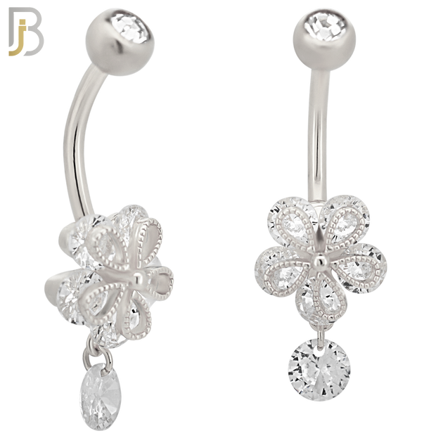 NB91 - 316L Stainless Steel Flower with Dangle CZ  Design CZ Banana Belly Ring and 5mm Screw Top image 1