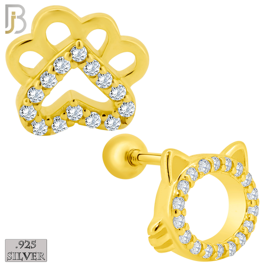 925-ES217 – Screw Ball Back - .925 Sterling Silver Cat Head and Paw Mismatched Design Earring Stud with Zircon image 2