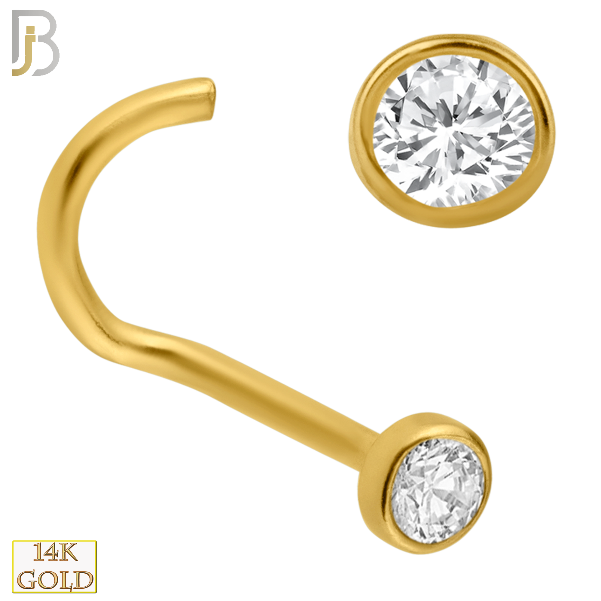 14-NR30C- 14k Solid Gold Nose Screw with Round CZ in Bezel Setting image 0