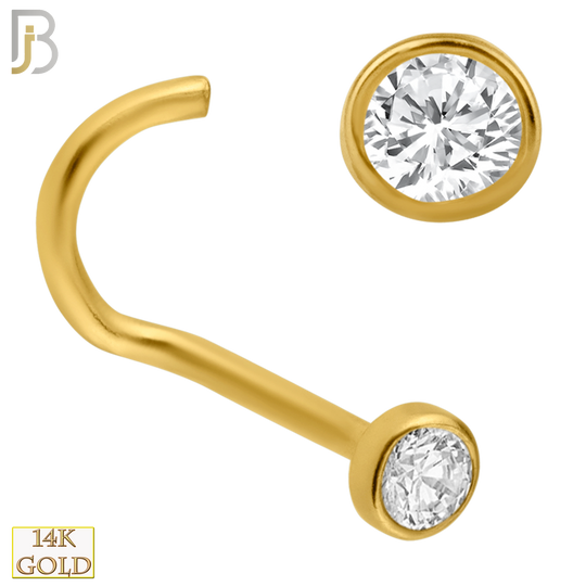 14-NR30C- 14k Solid Gold Nose Screw with Round CZ in Bezel Setting image 0