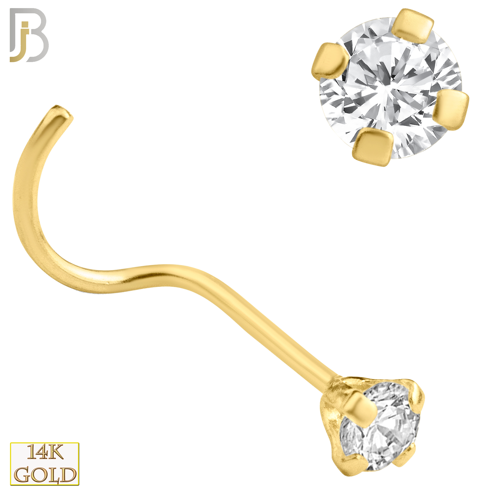 14-NR03L - 14k Solid  Gold Prong Setting  Round Lab Diamond Nose Screw, Cork Screw image