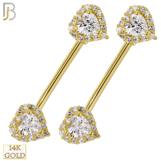 14-NP14 - 14k Solid Gold Nipple Ring Piercing Heart with Multi CZ image 0