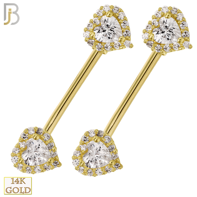14-NP14 - 14k Solid Gold Nipple Ring Piercing Heart with Multi CZ image 0