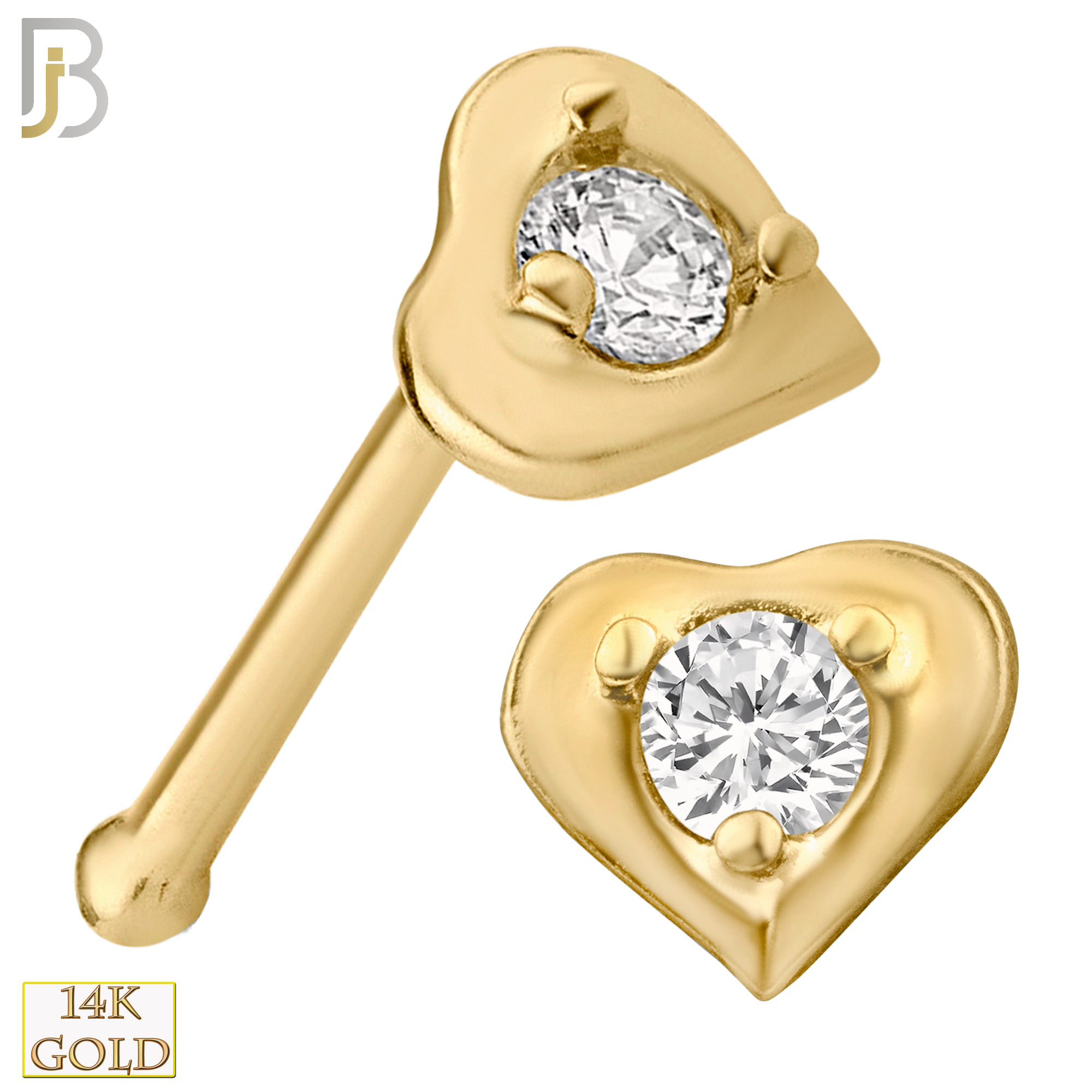 14-NR14 -  14k Solid Gold Imitation Prong Set Heart Nose Bone image 0