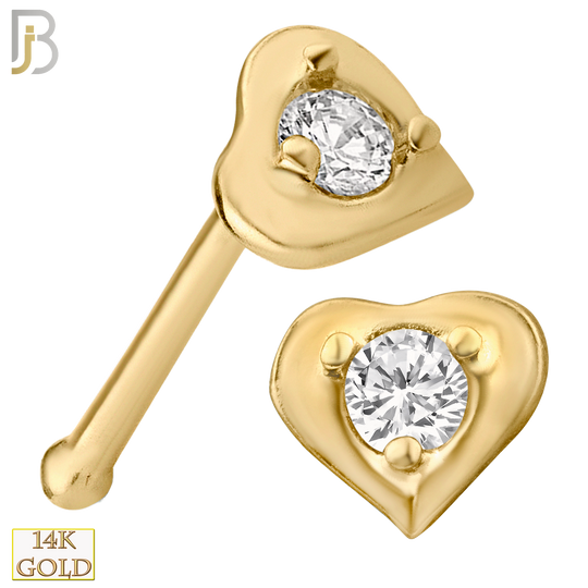 14-NR14 -  14k Solid Gold Imitation Prong Set Heart Nose Bone image 0