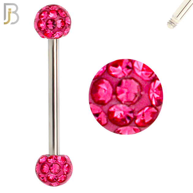 BB68 - 316L Surgical Steel Barbell with  Oil Coated Multi Cubic Zirconia Ball (Pack of 4) image 5