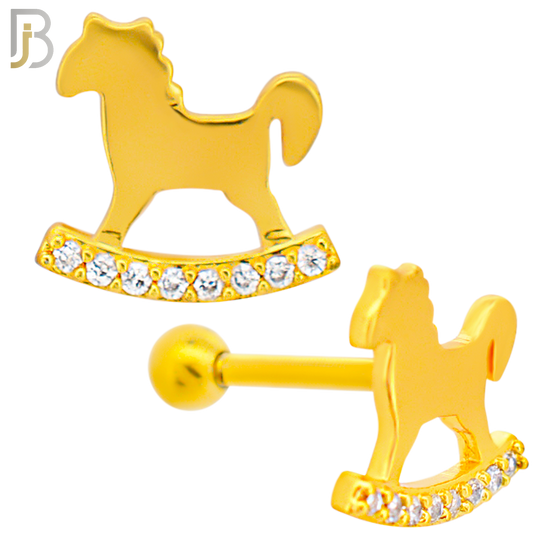 TB50 - 316L Stainless Steel and Brass Rocking Horse with Zircon Design Tragus Barbell Cartilage Piercing Externally Threaded (PACK OF 6) image 2