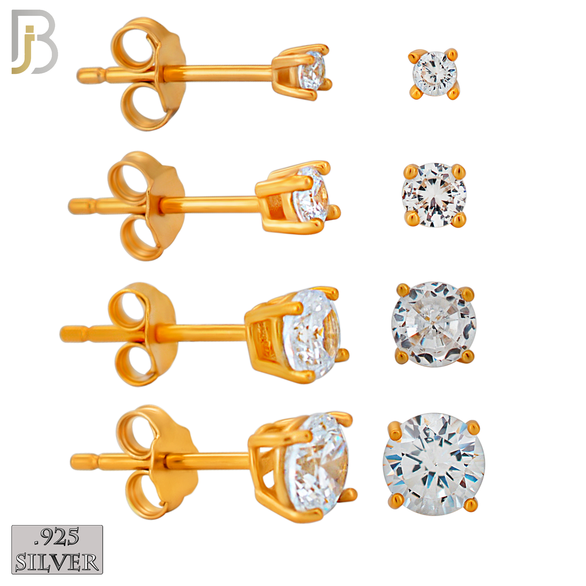 925-ES71-RC - .925 Sterling Silver Rose Gold Plated Earring Stud Casting Round Prong Setting Clear Zircon image 0