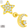 925-ES154 - Screw Ball Back - .925 Sterling Silver Crescent Moon and Star  Design with Zircon Design Earring Stud image 2