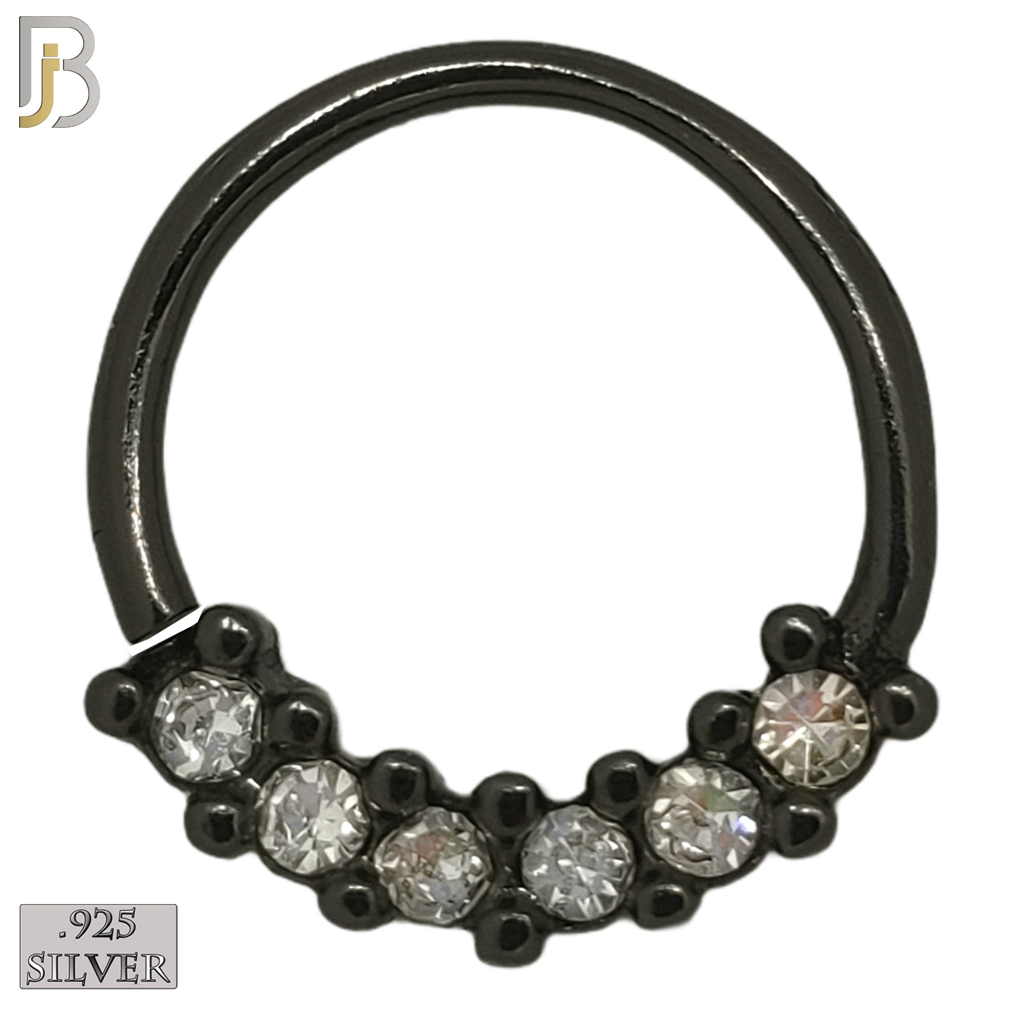 TH10-9 -  .925 Sterling Silver 16g Thickness 6 CZ Bezel Set Tragus Hoops Piercing (PACK OF 6) image