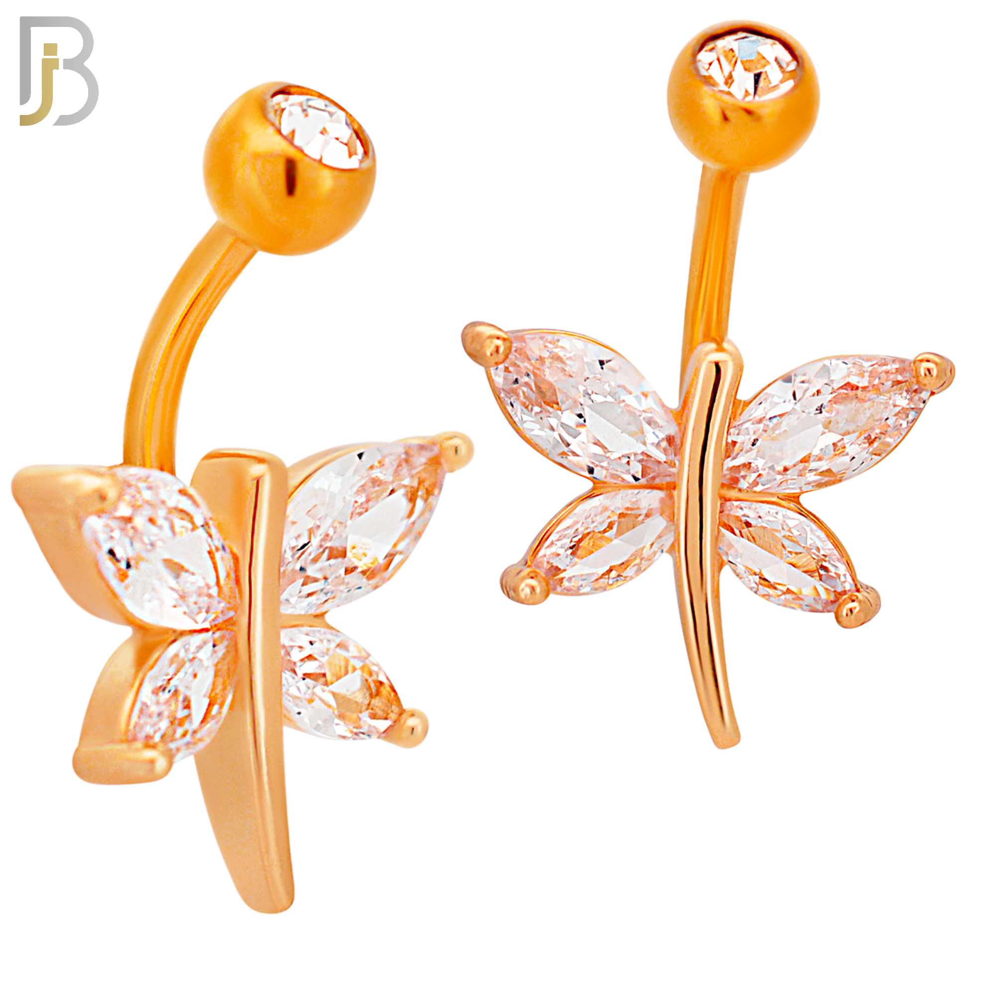 NB70 -  316L Stainless Steel Banana Belly Ring with Dragon Fly Design Cubic Zirconia image 3