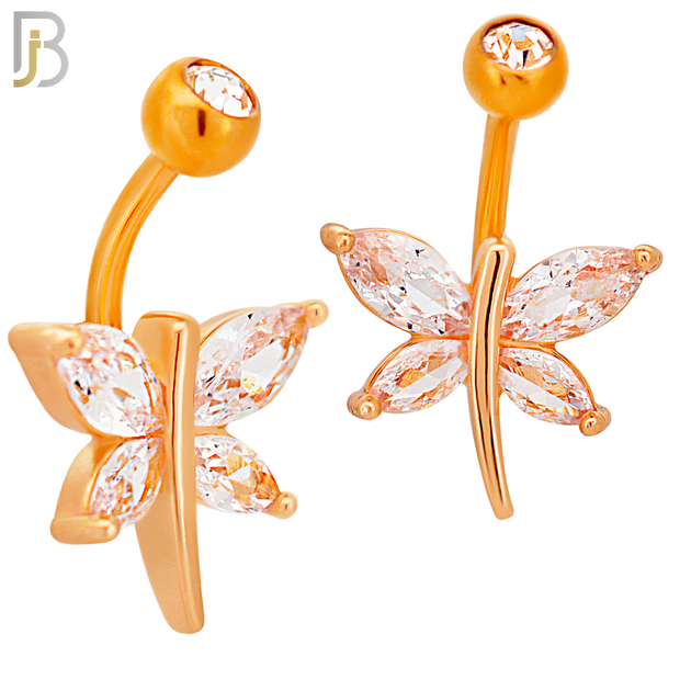 NB70 -  316L Stainless Steel Banana Belly Ring with Dragon Fly Design Cubic Zirconia image 3