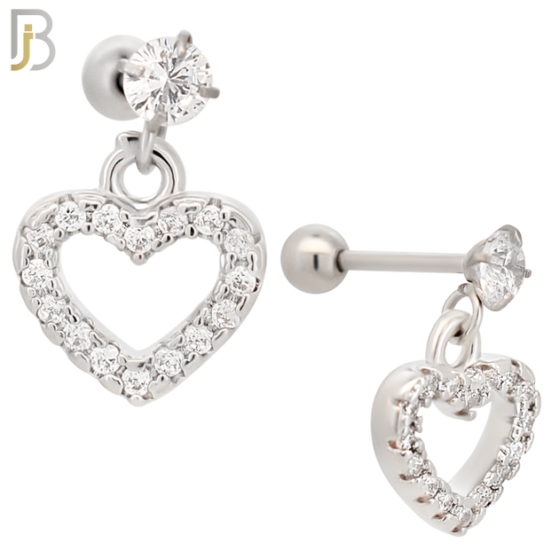 TB80 -  316L Stainless Steel Dangling Hollow Heart with CZ Barbell with Screw Ball Backing (PACK OF 6) image 0