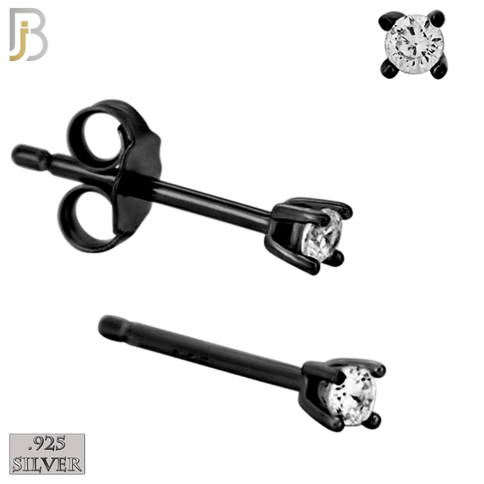 925-ES71-KC - .925 Sterling Silver Black Plated Earring Stud Casting Round Prong Setting Clear Zircon image 1