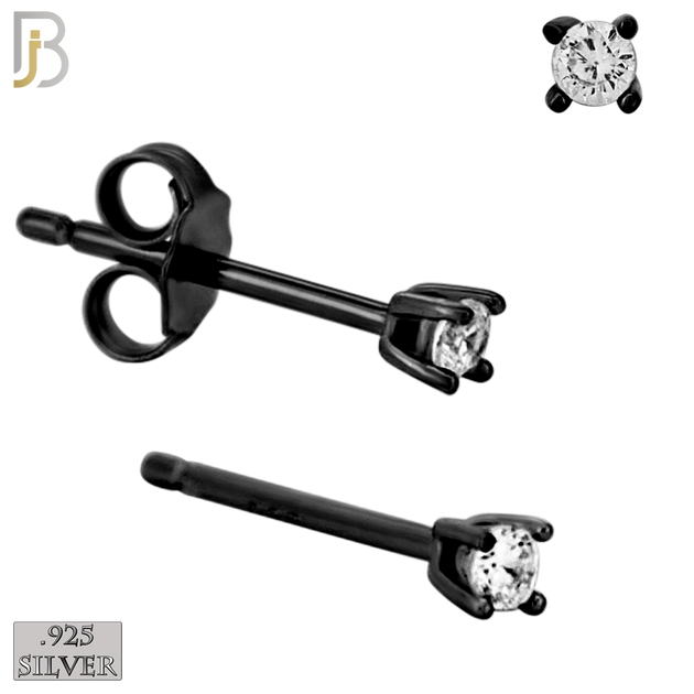 925-ES71-KC - .925 Sterling Silver Black Plated Earring Stud Casting Round Prong Setting Clear Zircon image 1