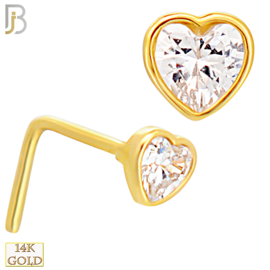 14-NR103L - 14k Solid Gold L-Shape Bezel Heart Design image 0