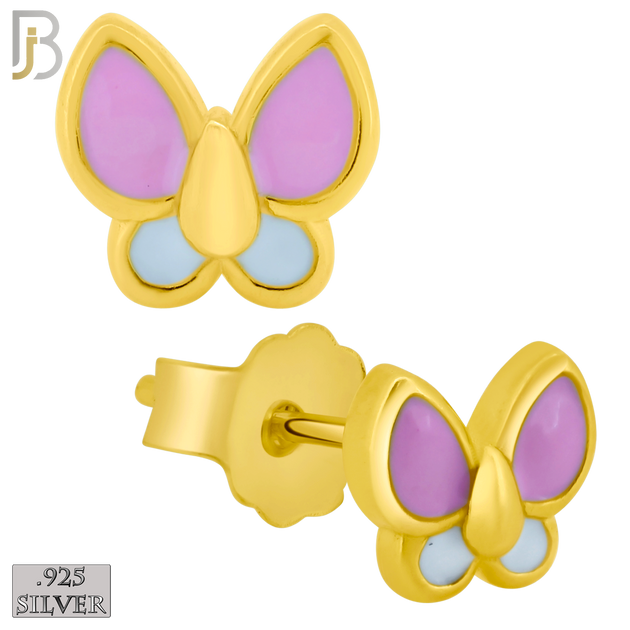 925-ES430 - Push Back - .925 Sterling Silver Pink & White Enamel Butterfly Earrings Stud image 1