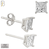 925-ES72-SC - .925 Sterling Silver Rhodium Plated Earring Stud Casting Square Princess Cut Prong Setting Clear Zircon image 4