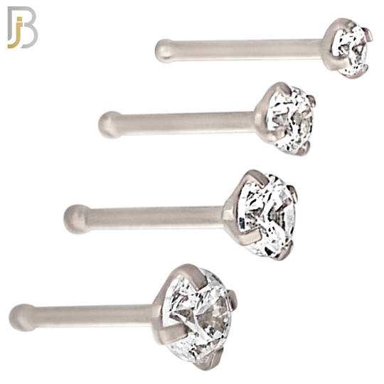 NR01S - 316L Surgical Steel Nose Bone Prong Set Zircon Round Nose Ring (PACK OF 6) image 0