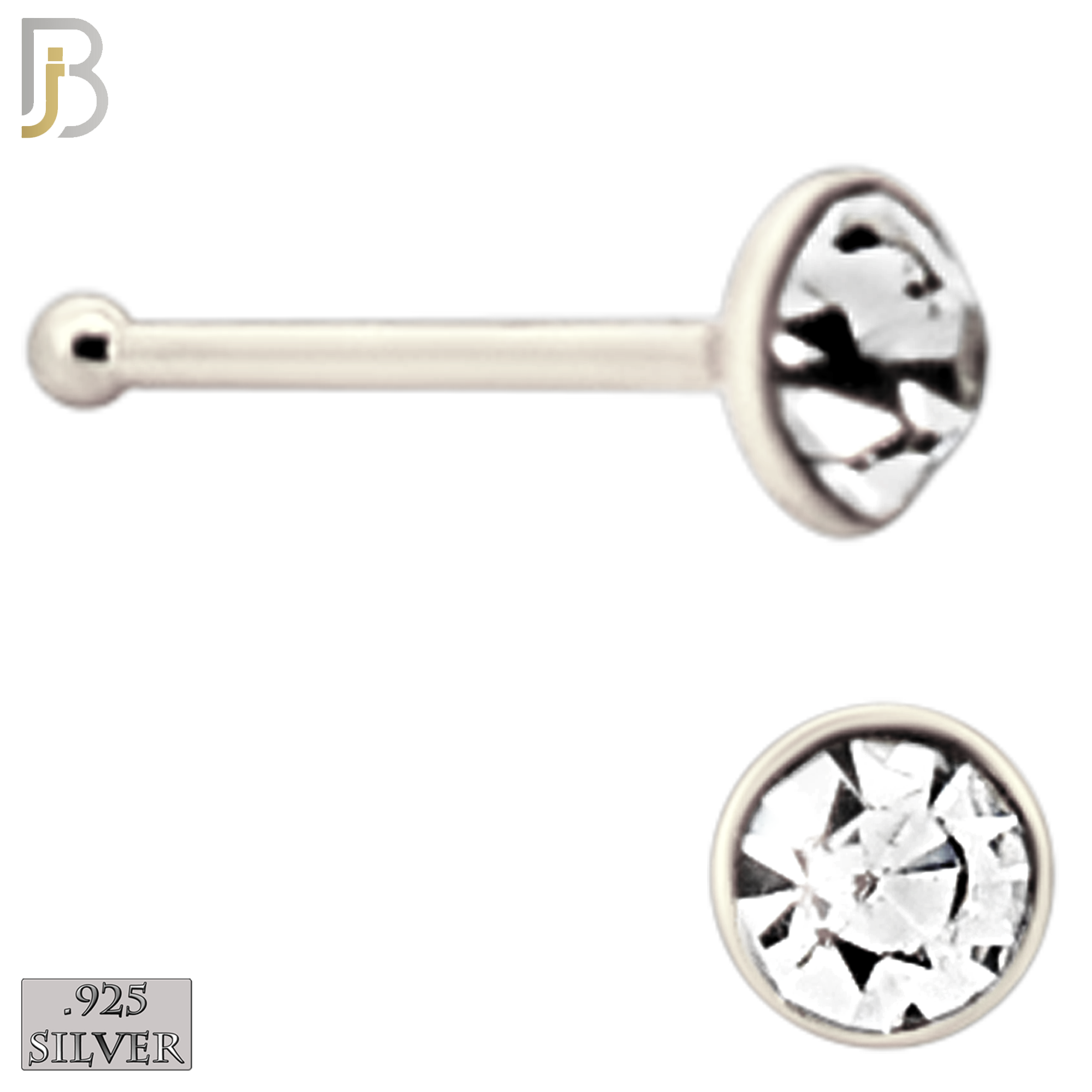 925-PK-NR04S-1C - 2.5mm Clear CZ 22g Thickness 925 Sterling Silver Nose Bones Press Fit, Packages Pack of 120 image 2