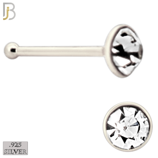 925-PK-NR04S-1C - 2.5mm Clear CZ 22g Thickness 925 Sterling Silver Nose Bones Press Fit, Packages Pack of 120 image 2