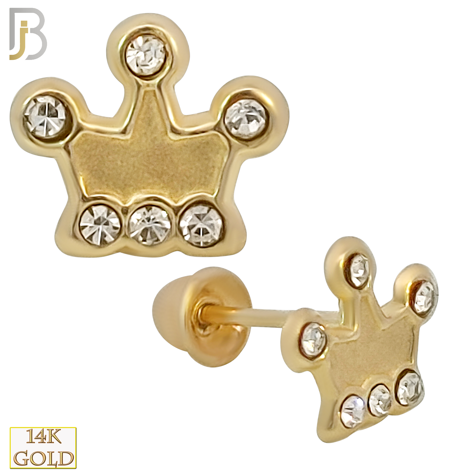 14k Solid Gold Crown with Zircon Stud Earrings - Screw Back image 0