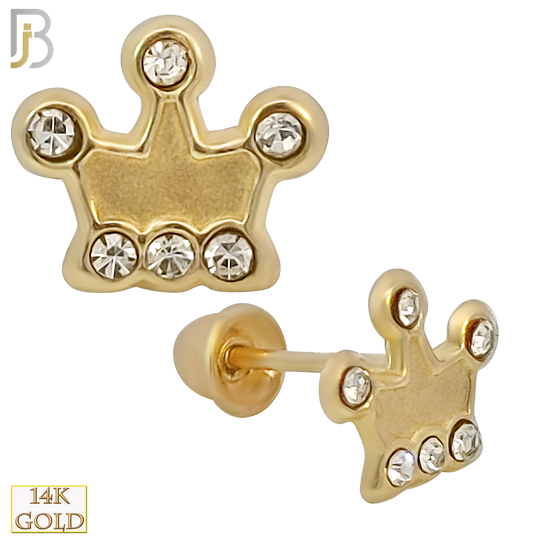 14k Solid Gold Crown with Zircon Stud Earrings - Screw Back image 0
