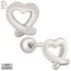 925-ES433 - Screw Ball Back - .925 Sterling Silver Plain Hollow Overlapping Ends Heart Earrings Stud image 0