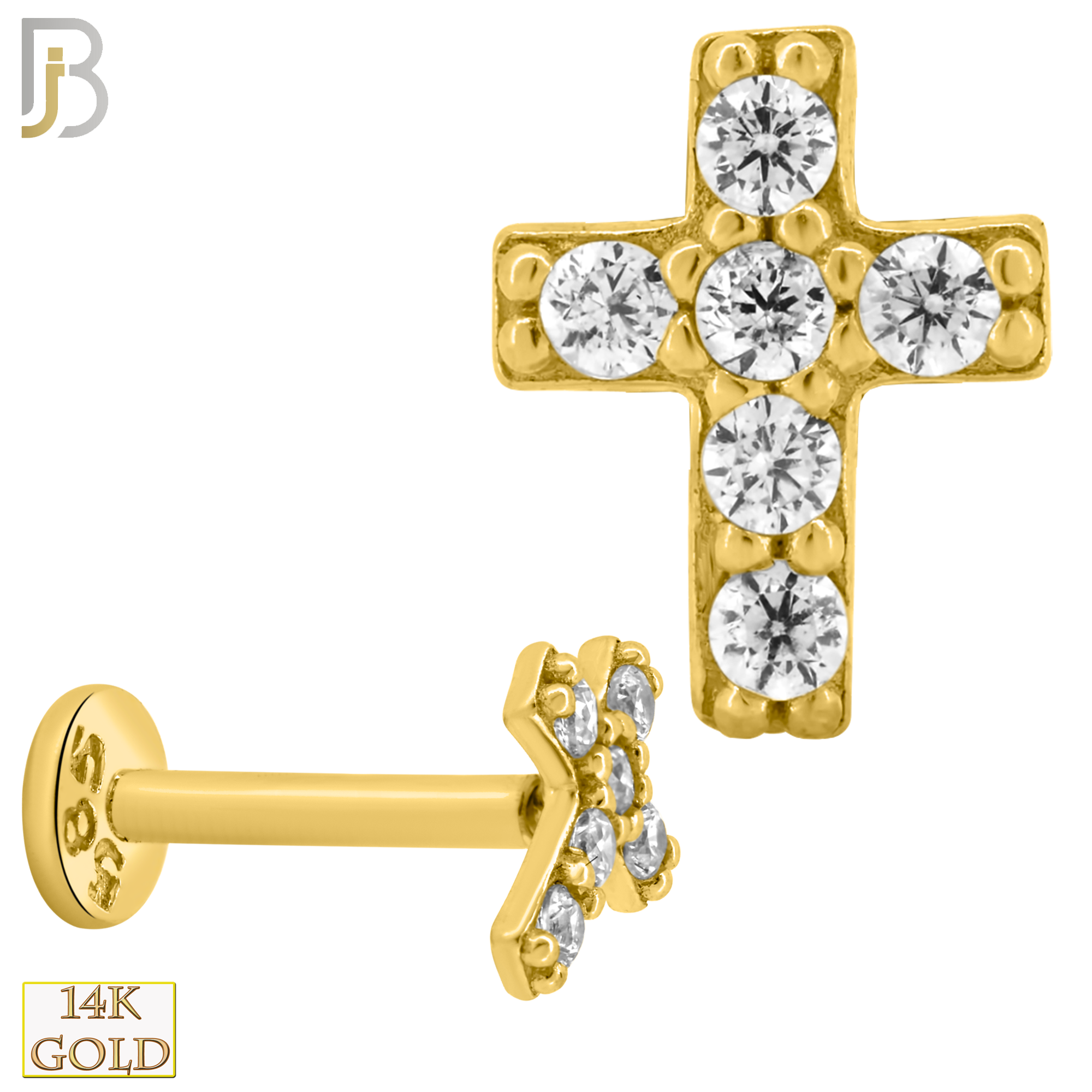 14-LB49 - 14k Yellow Gold Cross with CZ Labret image 0