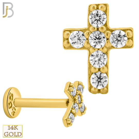 14-LB49 - 14k Yellow Gold Cross with CZ Labret image 0