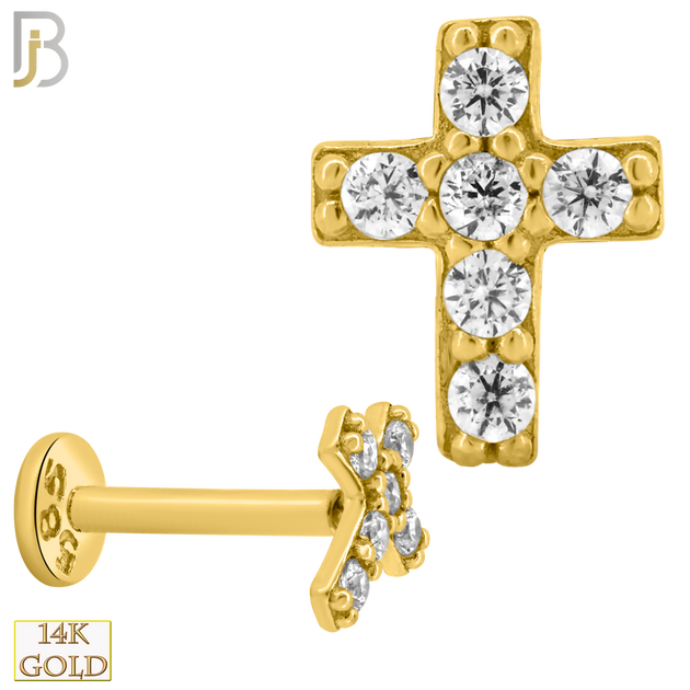 14-LB49 - 14k Yellow Gold Cross with CZ Labret image 0
