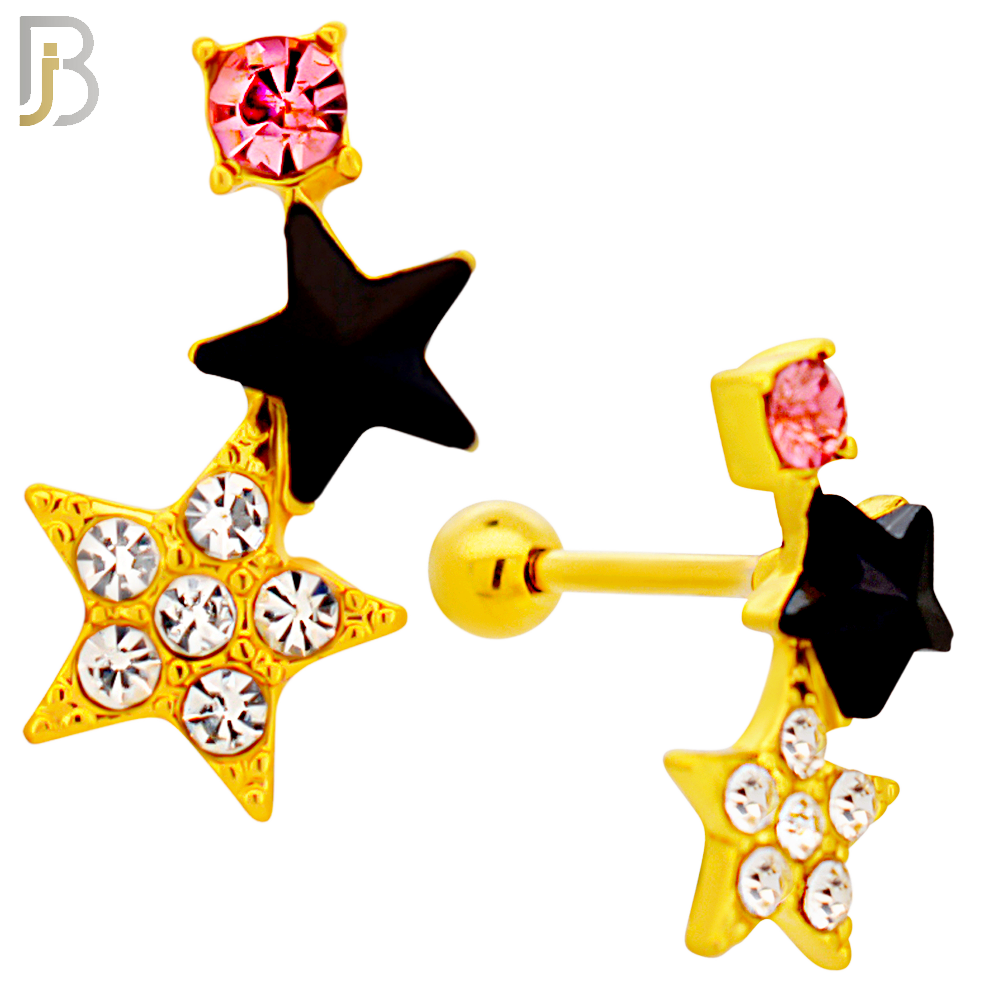 TB124 - 316L Stainless Steel Double Star Tragus/Cartilage Barbell (Pack of 6) image 5
