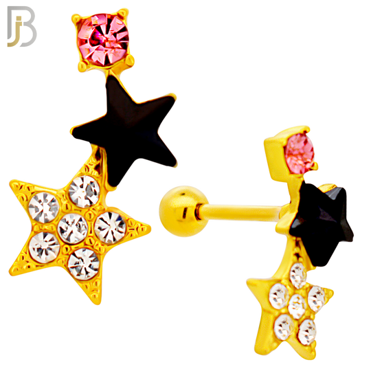 TB124 - 316L Stainless Steel Double Star Tragus/Cartilage Barbell (Pack of 6) image 5