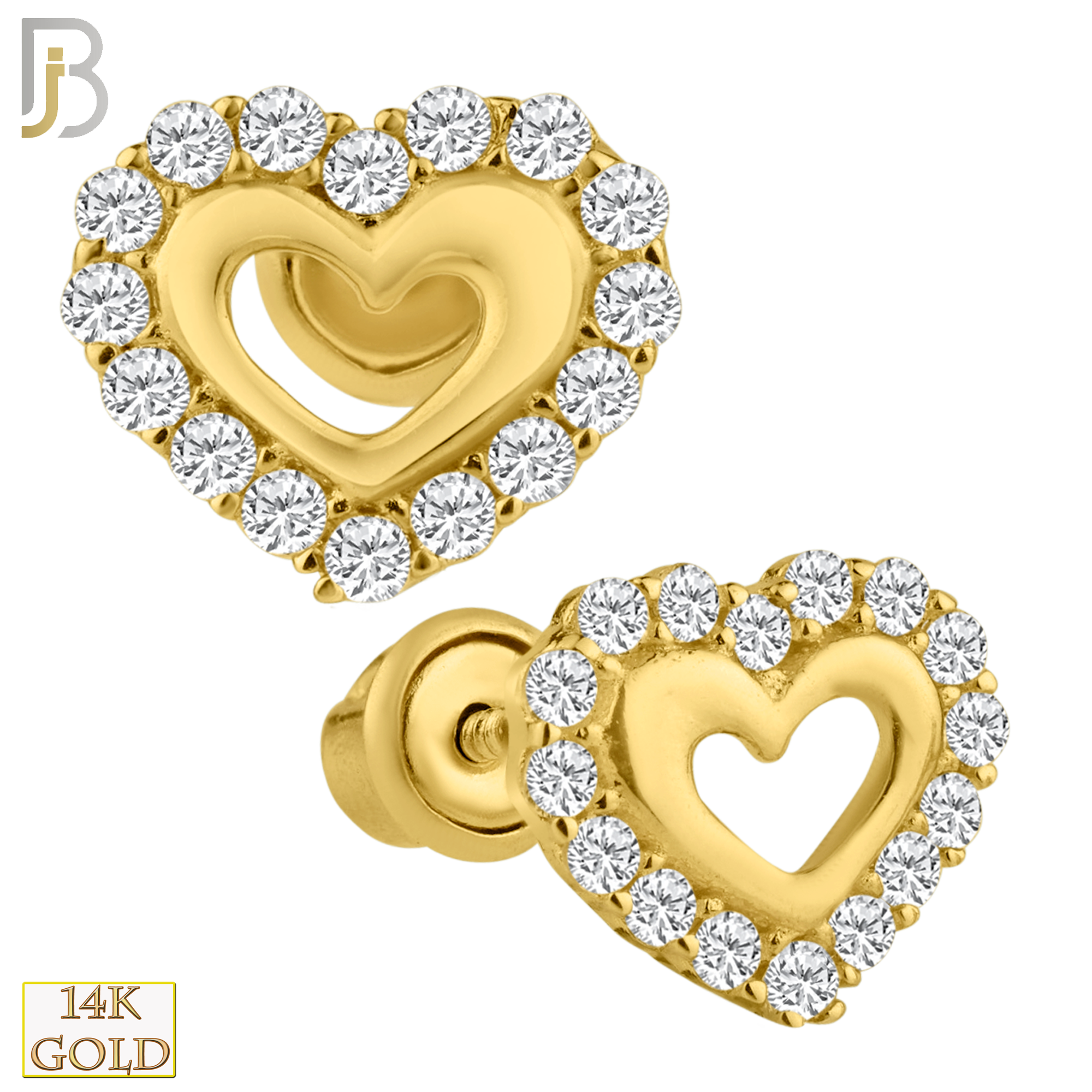 14-ES95 - 14k Solid Gold Heart Design Earring Stud with Clear Zircon image 0