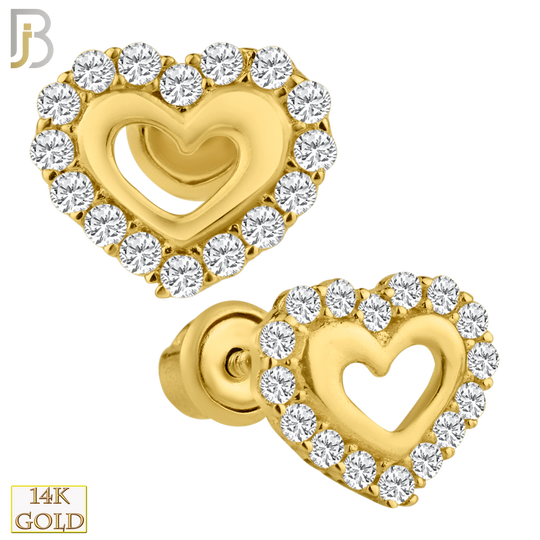 14-ES95 - 14k Solid Gold Heart Design Earring Stud with Clear Zircon image 0